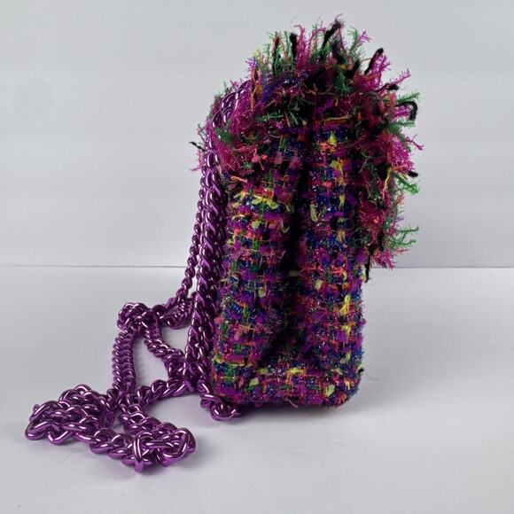 Kurt Geiger London Mini Kensington Bouclé Tweed Bag Purple Eagle Head Chain - Picture 8 of 12